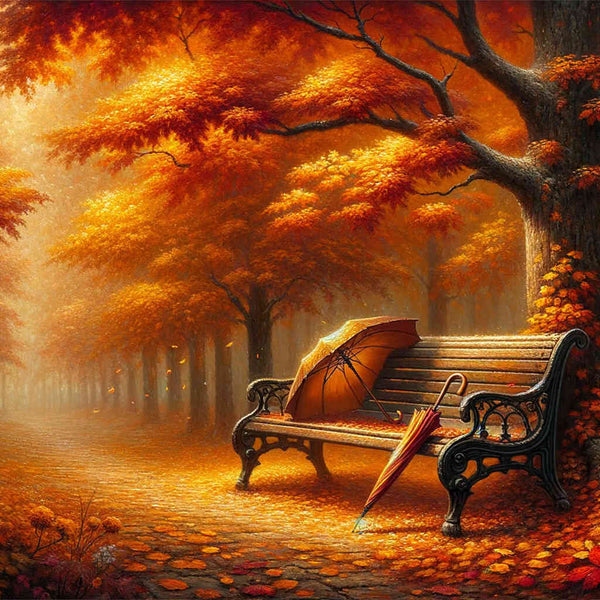 Autumn, bench in the forest - Paint by Numbers