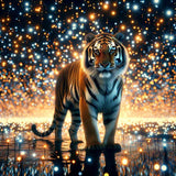 Majestic tiger under a starry night sky reflecting in water, part of Paint by Numbers - Star Guardians: The Sparkle of the Cosmos series.