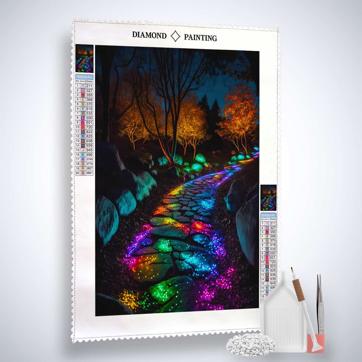 AB Diamond Painting Kit - Shining Path with Multicolor Stones, Paint by Numbers Canvas, and Application Tools