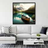 Malen nach Zahlen - Drei Boote im Bergsee - hochwertige Leinwand - 170523, Boote, Landschaft, Neu eingetroffen, Quadratisch