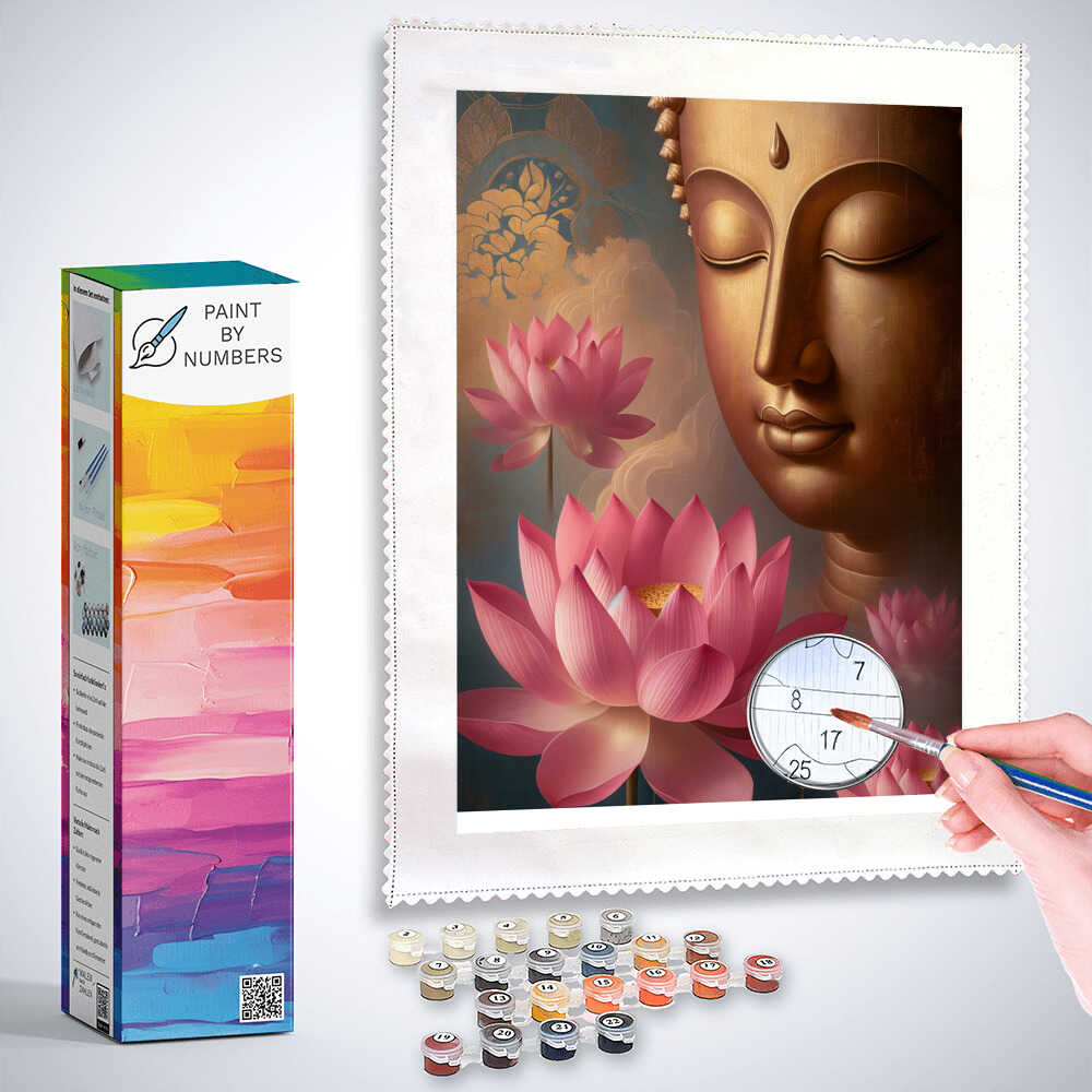 Paint by Numbers - Pink lotus flower, Buddha