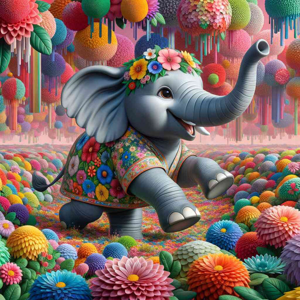 Paint by Numbers - Elephant with flowers, cartoon