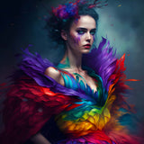 Diamond Painting Kit - Woman with Rainbow Dress in the Evening, Paint by Numbers Art that Sparkles