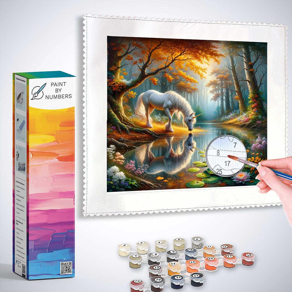 Unicorn in the forest, river - Paint by Numbers