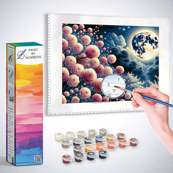 Paint by Numbers - Full moon and flowers