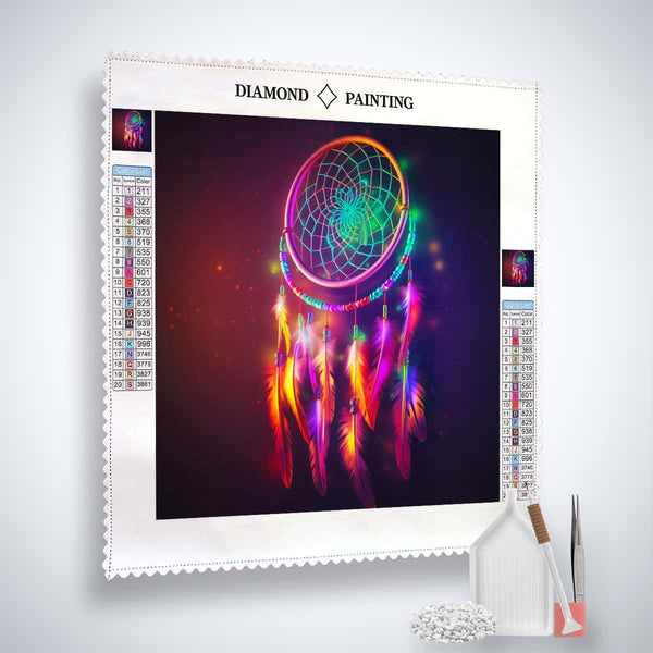 Diamond Painting Kit with Neon Dream Catcher Design, Paint by Numbers Art Set with Acrylic Diamonds, Tweezers, and Professional Application Pen