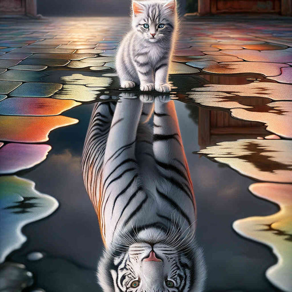 Paint by Numbers - Cat White Tiger Mirror Picture