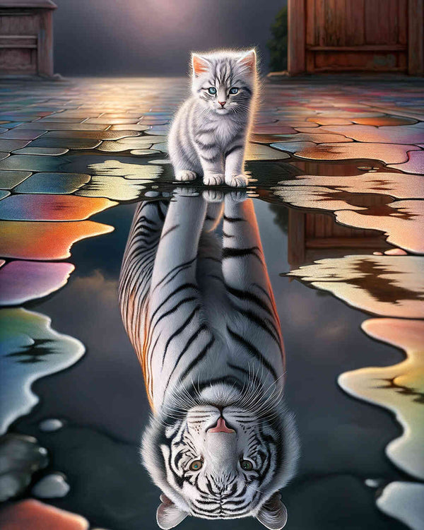 Paint by Numbers - Cat White Tiger Mirror Picture