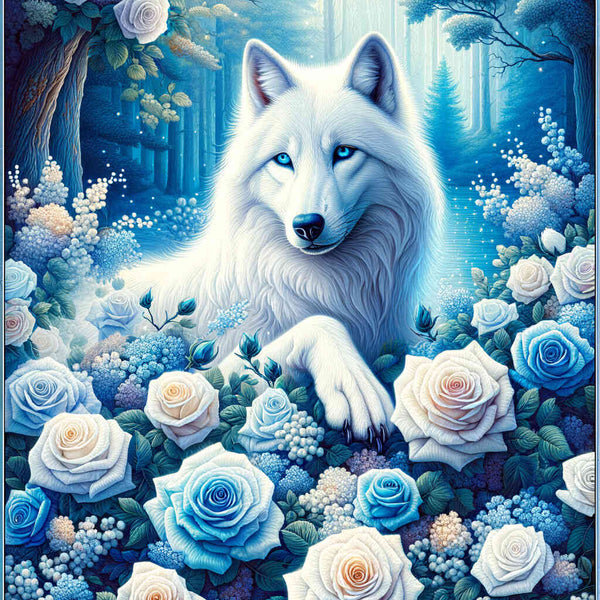 Paint by Numbers - White wolf with roses
