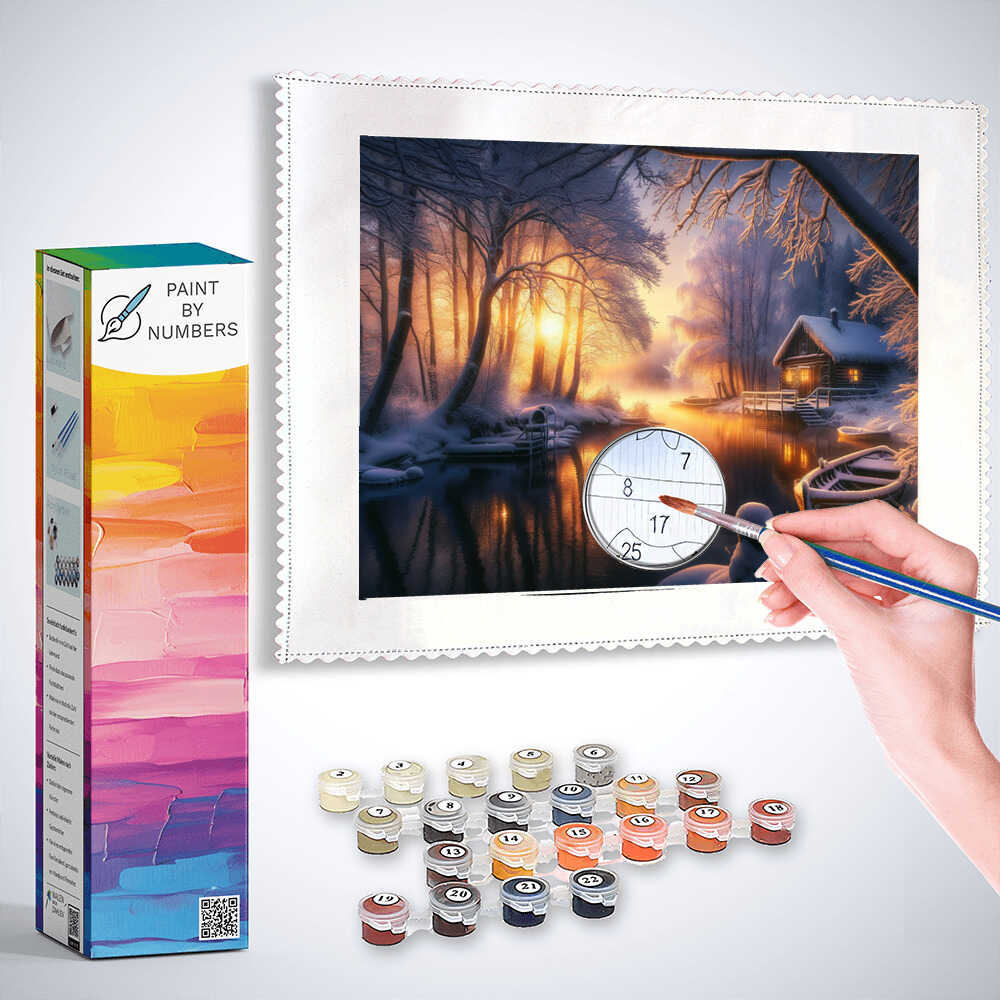 House in winter, sunset - Paint by Numbers
