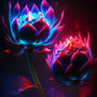 Diamond painting of two glowing flower heads at night with vibrant colors, included in Paint by Numbers kit.