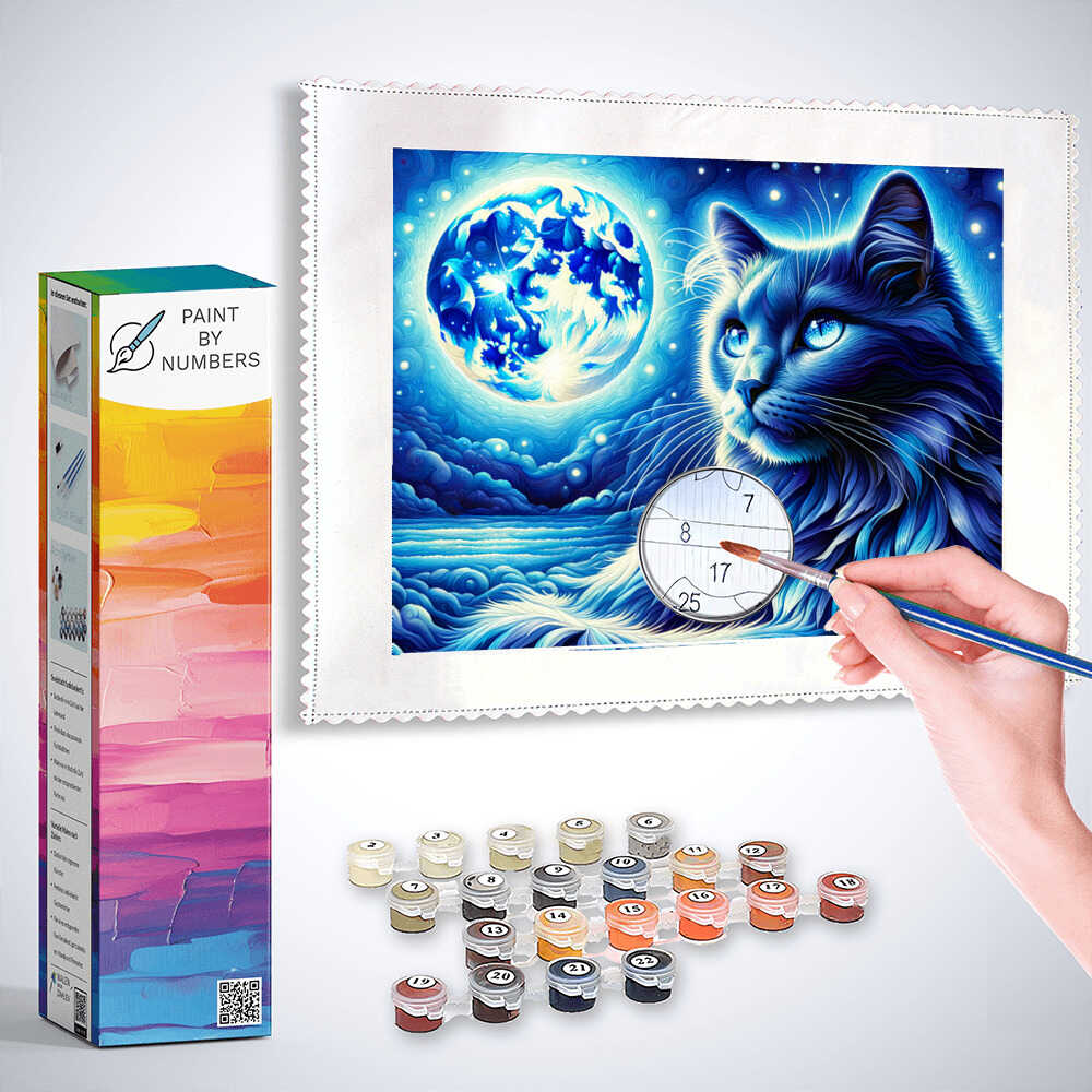 Cat in night blue - Paint by Numbers