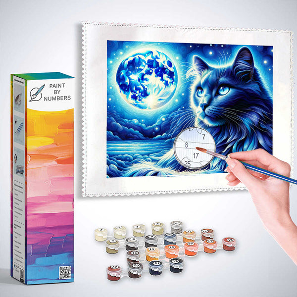 Cat in night blue - Paint by Numbers