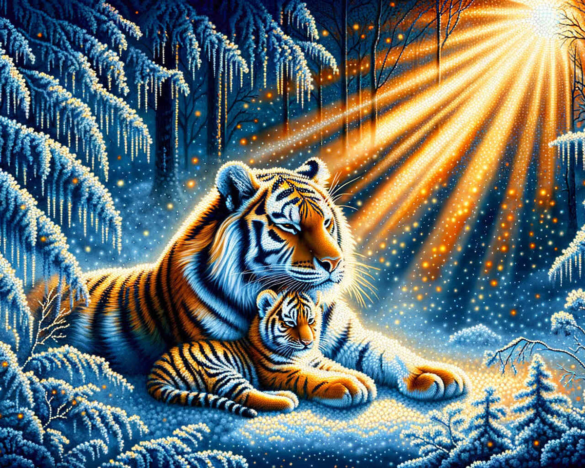Tiger, mother with child - Paint by Numbers