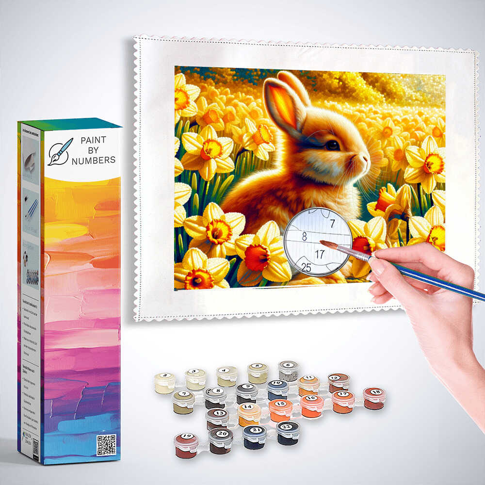 Paint by Numbers - Bunny in front of daffodils