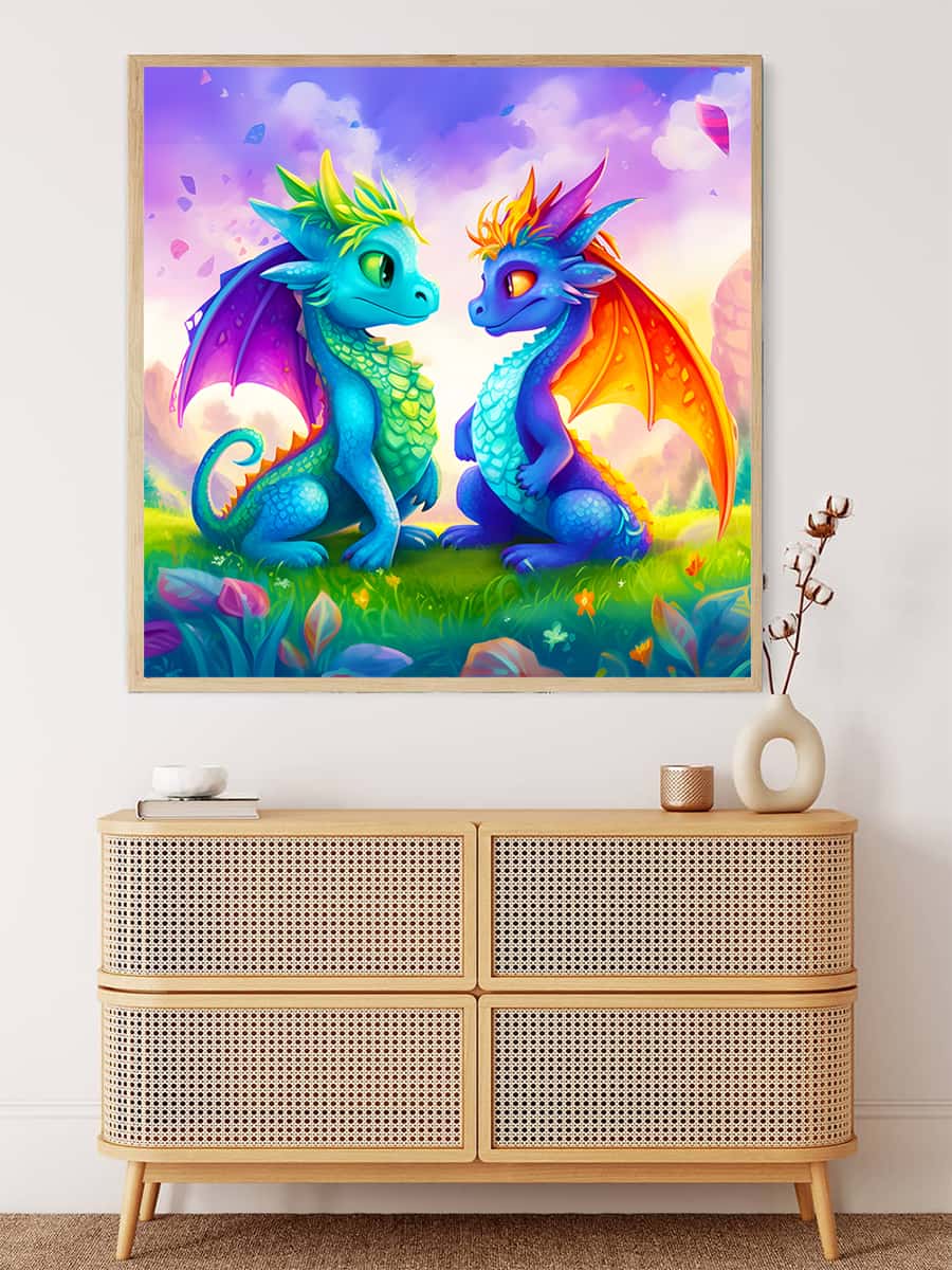 AB Diamond Painting - Drachenfreundschaft - gedruckt in Ultra-HD - AB Diamond, Drache, Fantasy, Neu eingetroffen, Quadratisch
