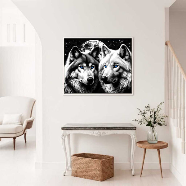Paint by Numbers - Pair of wolves, black and white