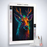 Diamond Painting Kit - Deer Portrait Dark, Paint by Numbers. Includes canvas, acrylic diamonds, tweezers, application pen.