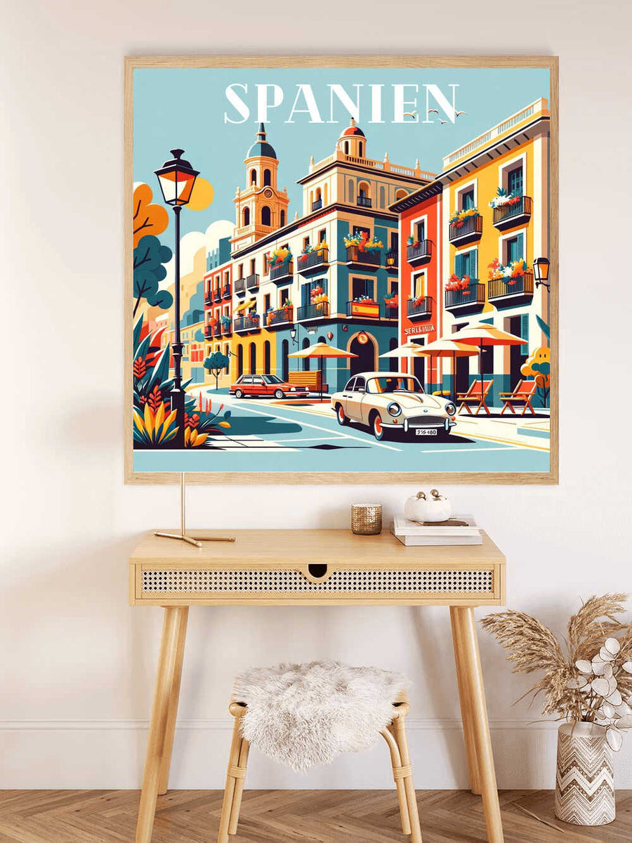 Paint by Numbers - Mediterranean city scene with colorful facades, flower balconies, charming street lamps, and sunny atmosphere.