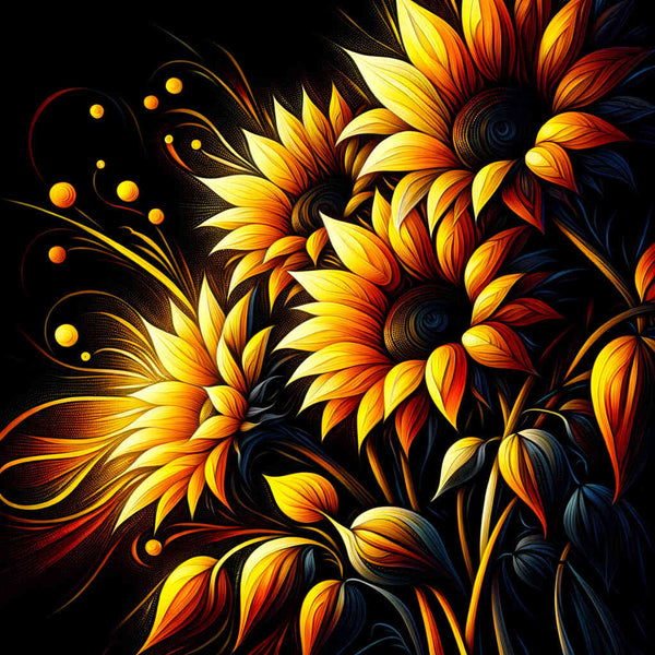 Paint by Numbers - Sunflowers on black