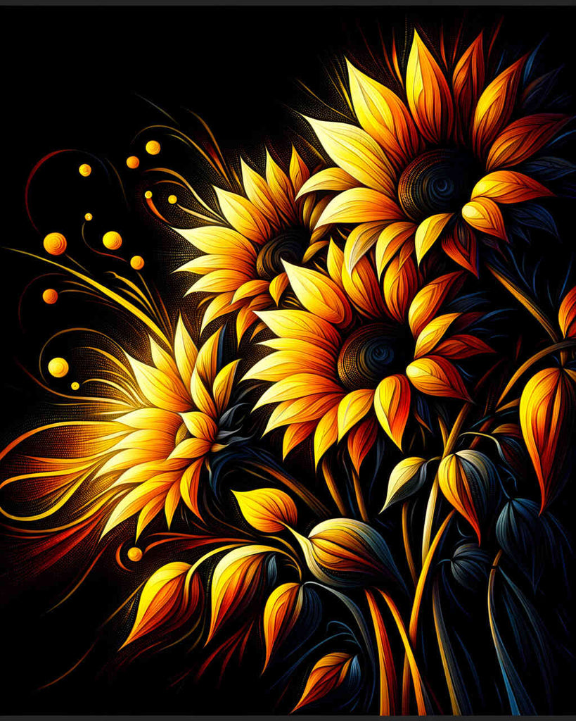 Paint by Numbers - Sunflowers on black