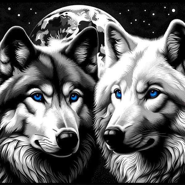 Paint by Numbers - Pair of wolves, black and white