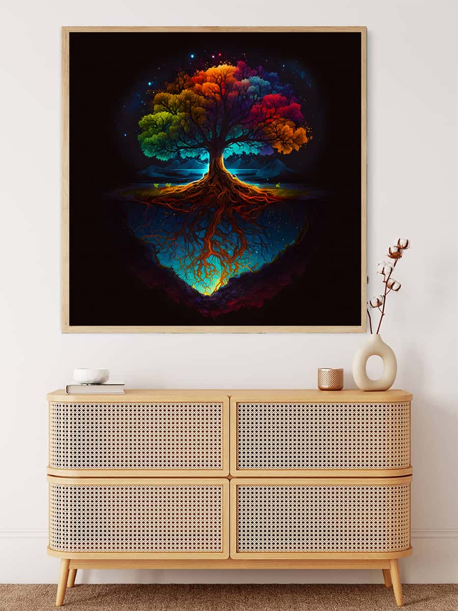 Malen nach Zahlen - Bunter Baum in der Nacht - hochwertige Leinwand - 170523, Abstrakt, Neu eingetroffen, Quadratisch