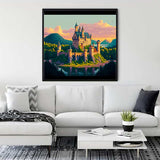 Diamond Painting - Fairy tale castle wall art in a modern living room, Paint by Numbers kit with a castle design.