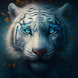 White tiger frontal diamond painting kit with vibrant blue eyes, perfect for Paint by Numbers enthusiasts.