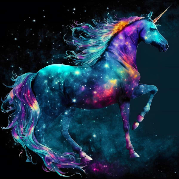 Malen nach Zahlen - Stolzes buntes Einhorn - hochwertige Leinwand - 170523, Einhorn, Fantasy, Neu eingetroffen, Quadratisch