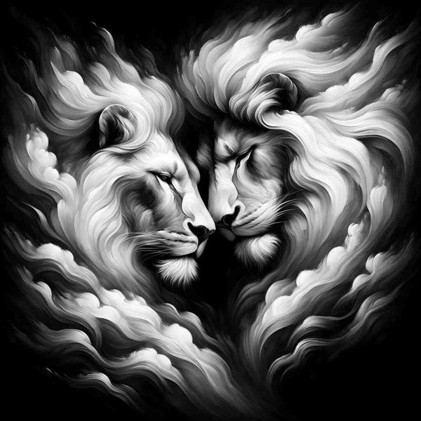 Paint by Numbers - Black and white lion, heart