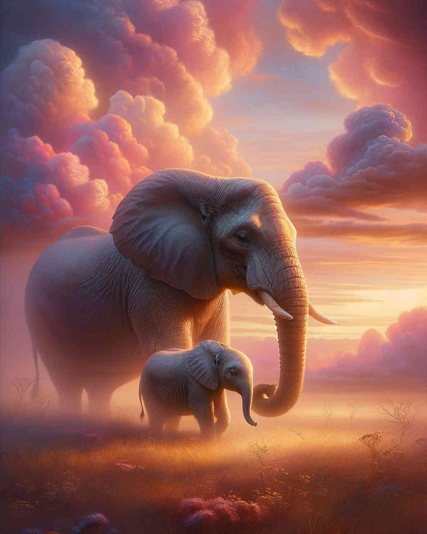 Paint by Numbers - Elephant Mother and Calf