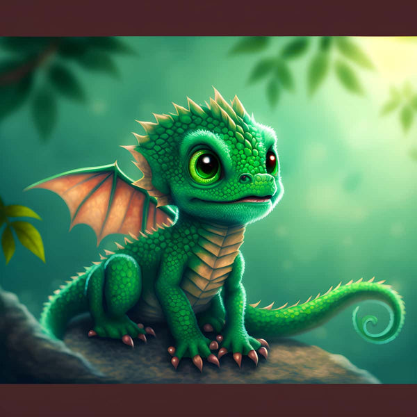 Malen nach Zahlen - Grüner Drache - hochwertige Leinwand - 170523, Drache, Fantasy, Neu eingetroffen, Quadratisch