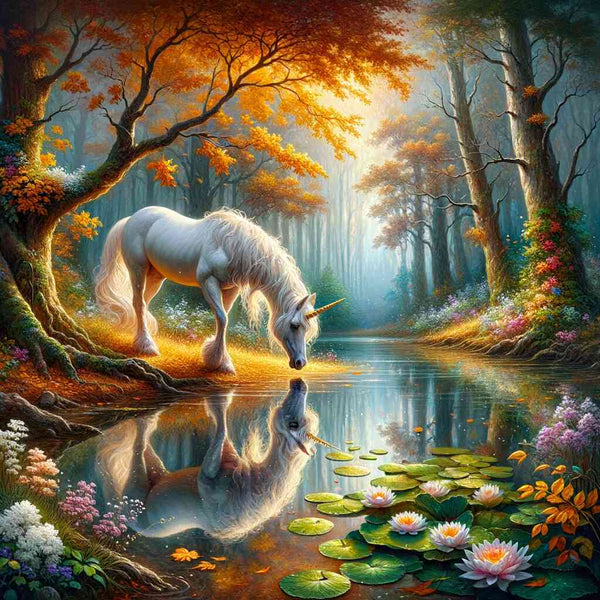 Unicorn in the forest, river - Paint by Numbers