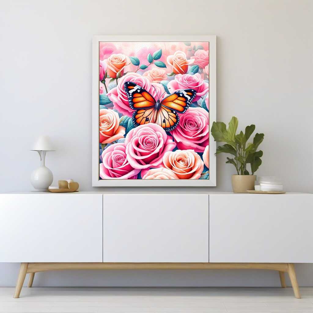 Paint by Numbers - Pink Rose Butterfly
