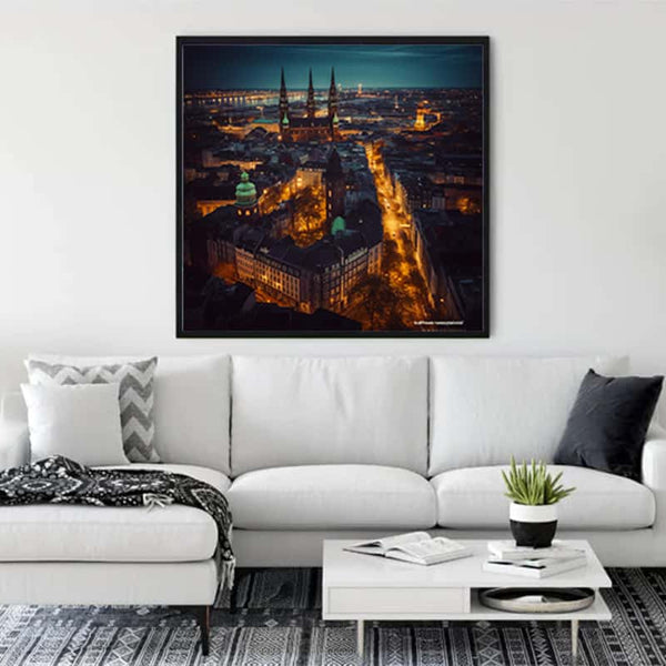 Malen nach Zahlen - Hamburg bei Nacht - hochwertige Leinwand - 170523, Hamburg, Neu eingetroffen, Quadratisch, Städte
