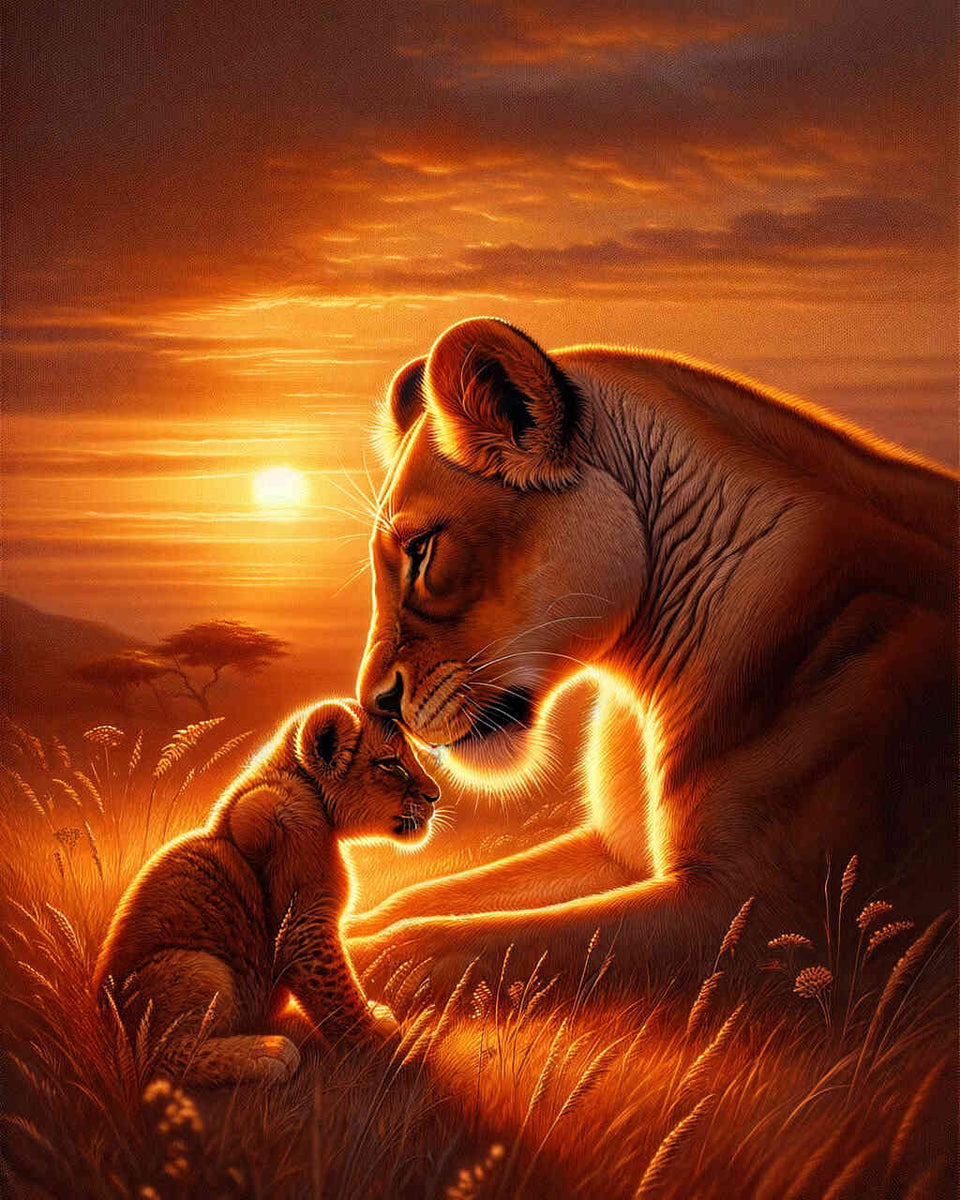 Paint by Numbers - Lioness with child, cuddles