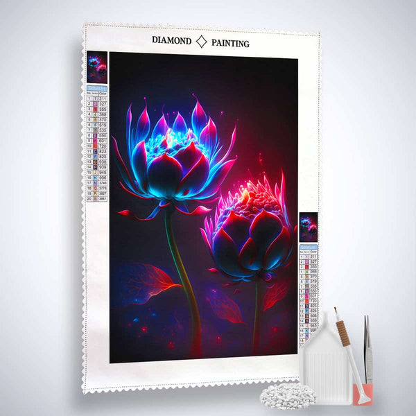 Diamond Painting Kit - Flower Heads at Night Canvas with Acrylic Diamonds, Tweezers, and Professional Application Pen - Paint by Numbers