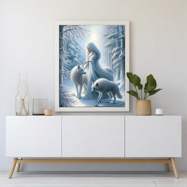 Woman with white wolves - Paint by Numbers