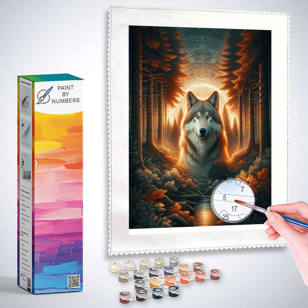 Wolf between trees - Paint by Numbers