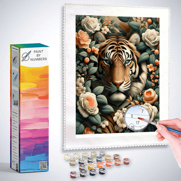 Paint by Numbers - Tiger Between Flowers