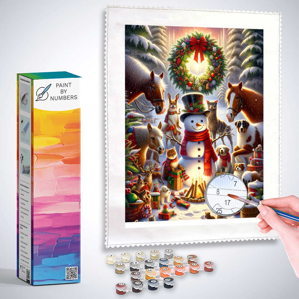 Paint by Numbers - Snowman with Family of Animals