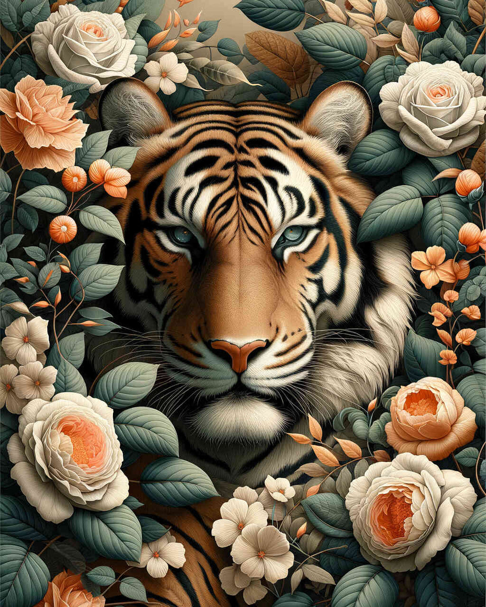 Paint by Numbers - Tiger Between Flowers