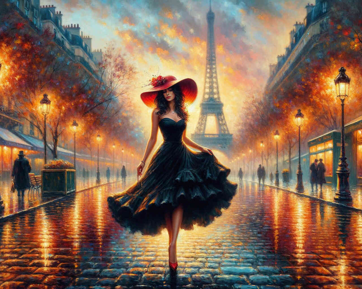 Woman walking through Paris - Paint by Numbers
