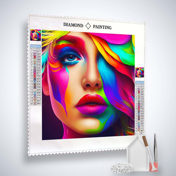 AB Diamond Painting Gradient Woman - Paint by Numbers kit with vibrant design, acrylic diamonds, and application tools