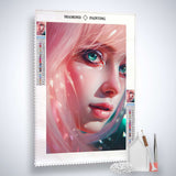 AB Diamond Painting - Pink Miro Paint by Numbers Kit with canvas, acrylic diamonds, tweezers, and application pen
