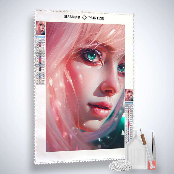 AB Diamond Painting - Pink Miro Paint by Numbers Kit with canvas, acrylic diamonds, tweezers, and application pen