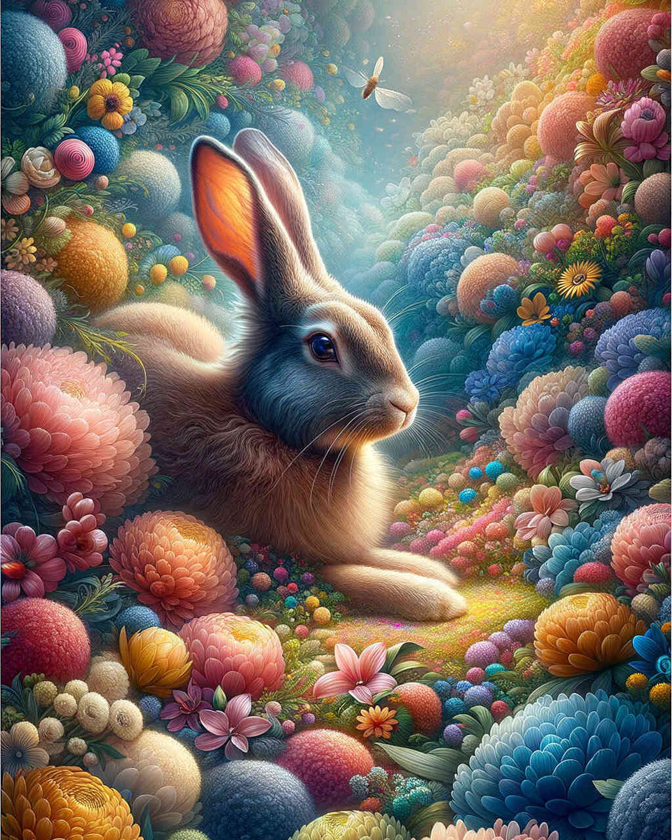 Paint by Numbers - Bunny surrounded by flowers