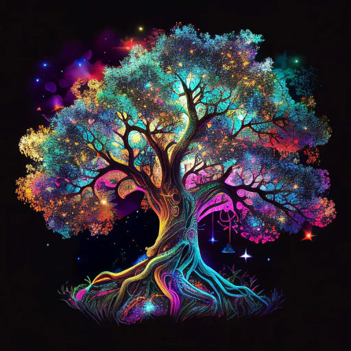 Colorful Tree of Life Diamond Painting - Paint by Numbers Kit with sparkling acrylic diamonds and professional tools included