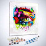 Malen nach Zahlen - bunte Schmetterlinge, Auge - hochwertige Leinwand - abstrakt, bestseller, menschen, neue_bilder, quadratisch, schmetterling